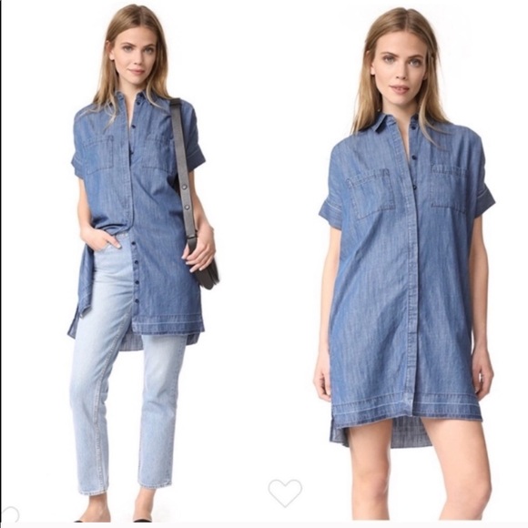 Madewell Dresses & Skirts - Madewell Button Front Raw Hem Denim Dress Sz XS